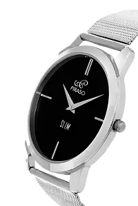PIRASO Decent Look Slim Black Dial with Silver Band Watches for Men Boys-thumb1