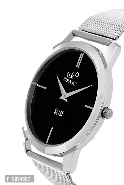 PIRASO Decent Look Slim Black Dial with Silver Band Watches for Men Boys-thumb2