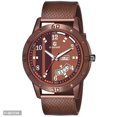 G HAWK S Brown Color Mesh Band with Day and Date Functioning Analog Watch for Men and Boys