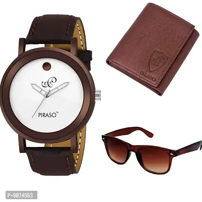 PIRASO Color Sunglasses, Watch and Wallet Combo Pack, Brown