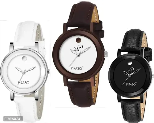 PIRASO Luxury Analogue Girl's Watch(Black And White Dial Brown, Black, White Colored Strap)-PW3 52