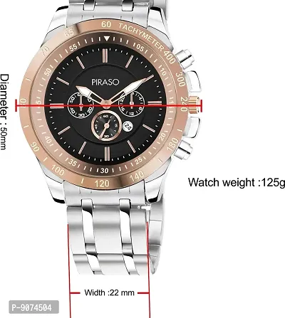 PIRASO Chrono Working Stunning Black Dial with Date and Copper Silver Stainless Steel Chain Analog Watch for Men Boys-thumb3