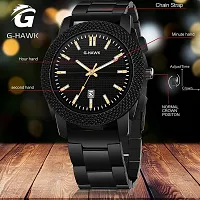 G-HAWK Luxury Look Black Dial and Black Stainless Steel Chain with Time and Date Functioning Watch for Men Boys-thumb2