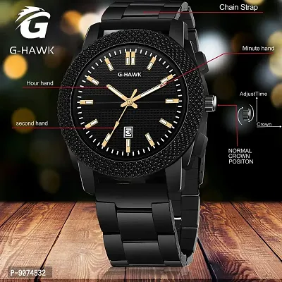 G-HAWK Luxury Look Black Dial and Black Stainless Steel Chain with Time and Date Functioning Watch for Men Boys-thumb3