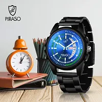 PIRASO Analogue Blue Dial Men's Watch with Date and Day Functioning (Black)-thumb1