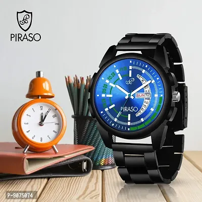 PIRASO Analogue Blue Dial Men's Watch with Date and Day Functioning (Black)-thumb2