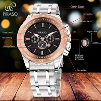 PIRASO Chrono Working Stunning Black Dial with Date and Copper Silver Stainless Steel Chain Analog Watch for Men Boys-thumb3