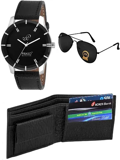 PIRASO Combo of Men's Wallet,Sunglasses Watch