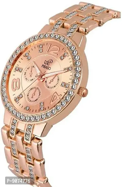 PIRASO Zuperia Diamond Studded Analogue Watch with Rose Gold Bracelet for Women-thumb2