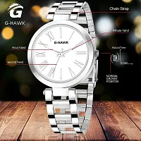 G-HAWK Beautiful White Dial with Silver Stainless Steel Chain Watch for Women Girls-thumb2