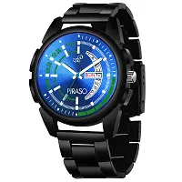 PIRASO Analogue Blue Dial Men's Watch with Date and Day Functioning (Black)-thumb2