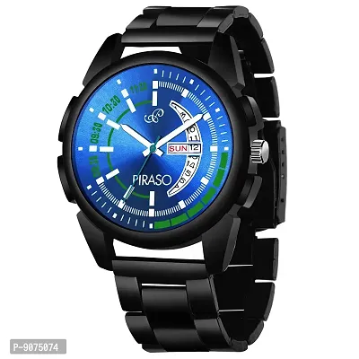 PIRASO Analogue Blue Dial Men's Watch with Date and Day Functioning (Black)-thumb3