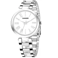 G-HAWK Beautiful White Dial with Silver Stainless Steel Chain Watch for Women Girls-thumb1