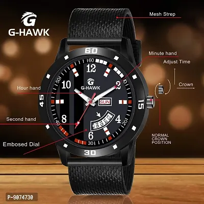 GHAWK Black Color Mesh Band with Day and Date Functioning Analog Watch for Men Boys-thumb2