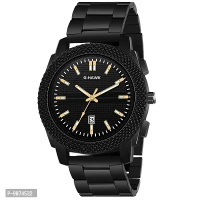 G-HAWK Luxury Look Black Dial and Black Stainless Steel Chain with Time and Date Functioning Watch for Men Boys-thumb0