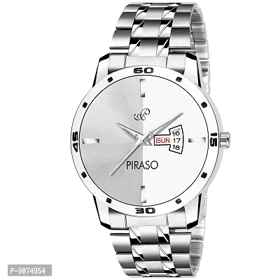 PIRASO Times Quartz Half-N-Half White Day and Date Watch for-Men's  Boys 29-WH-CK