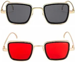 PIRASO Metal Body Square Inspired from Kabir Singh Sunglasses for Men and Women (Combo Pack Of 2 Sunglasses Black  Red)-thumb1