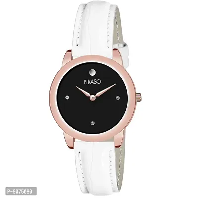 PIRASO Copper Frame Black Dial White Strap Beautiful Watch for Women and Girls-thumb0