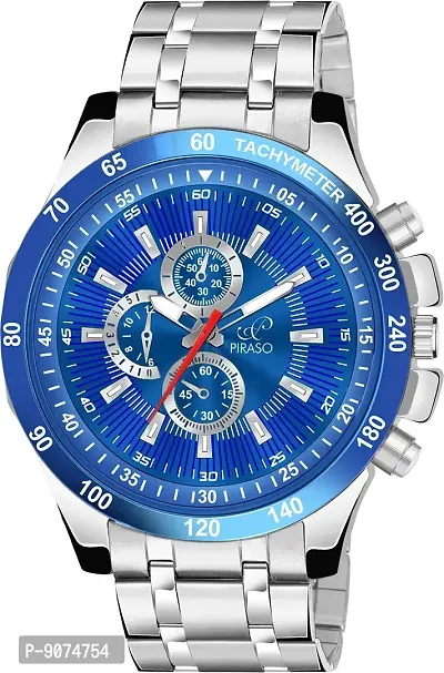 PIRASO Stunning Blue Dial with Silver Stainless Steel Chain Analog Watch for Men Boys-thumb0