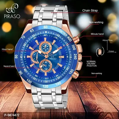 PIRASO Stunning Blue Dial with Silver Stainless Steel Chain Analog Watch for Men Boys-thumb5