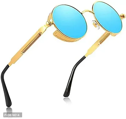 PIRASO Celebrity Look Spring Side Blue Lens And Golden Frame Unisex Sunglasses