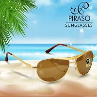 PIRASO Aviator UV 400 Protection Brown Glass Golden Frame Sunglasses for Men, Women with Attractive Case-thumb1