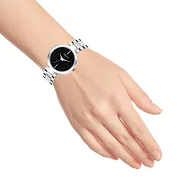 PIRASO Beautiful Black Dial with Silver Stainless Steel Chain Watch for Women Girls-thumb4