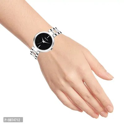 PIRASO Beautiful Black Dial with Silver Stainless Steel Chain Watch for Women Girls-thumb5