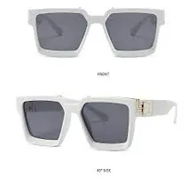 PIRASO Millionaire Celebrity Oversized Rectangular Men's and Women's Sunglasses (White)-thumb1