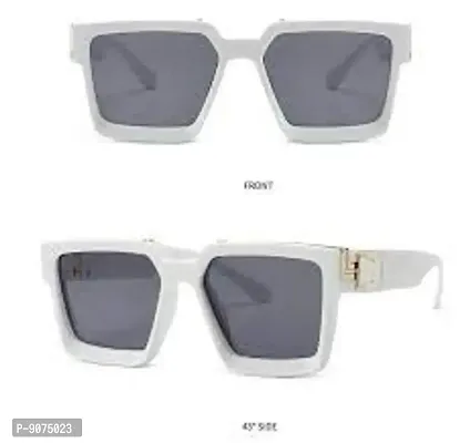 PIRASO Millionaire Celebrity Oversized Rectangular Men's and Women's Sunglasses (White)-thumb2