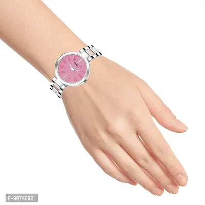 PIRASO Beautiful Pink Dial with Silver Stainless Steel Chain Watch for Women Girls-thumb5