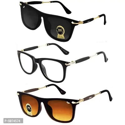 PIRASO Combo Pack Of Three Sunglasses Black, Brown and White clear UV Protected Unisex Sunglasses