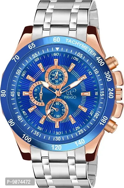 PIRASO Stunning Blue Dial with Silver Stainless Steel Chain Analog Watch for Men Boys