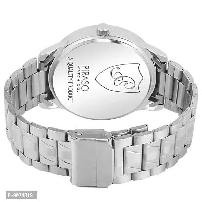 PIRASO Analogue Eddy Men's Watch (Black, White  Blue Dial Silver Colored Strap)-thumb4