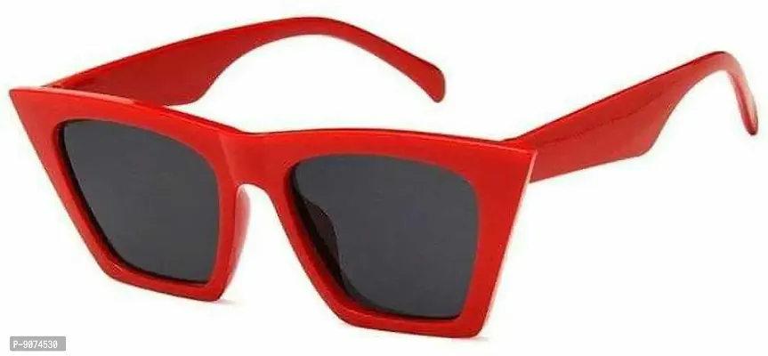 Cat Eye UV Protection, Polarized, Mirrored Rectangular Sunglasses (Large Size)nbsp;nbsp;(For Girl  Women,Red)