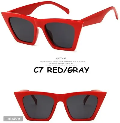 Cat Eye UV Protection, Polarized, Mirrored Rectangular Sunglasses (Large Size)nbsp;nbsp;(For Girl  Women,Red)-thumb3