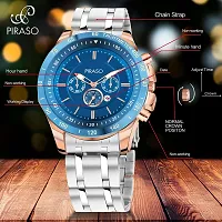 PIRASO Chrono Working Stunning Blue Dial with Date and Copper Silver Stainless Steel Chain Analog Watch for Men Boys-thumb3