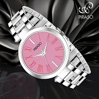 PIRASO Beautiful Pink Dial with Silver Stainless Steel Chain Watch for Women Girls-thumb2