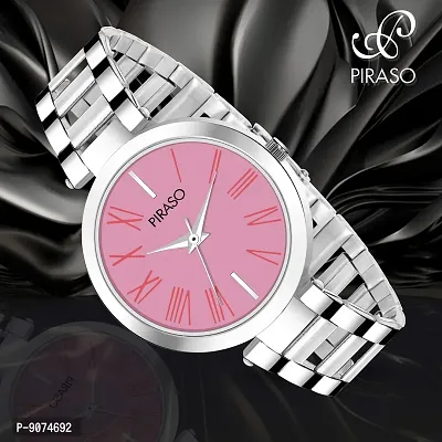 PIRASO Beautiful Pink Dial with Silver Stainless Steel Chain Watch for Women Girls-thumb3