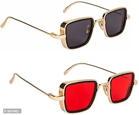 PIRASO Metal Body Square Inspired from Kabir Singh Sunglasses for Men and Women (Combo Pack Of 2 Sunglasses Black  Red)