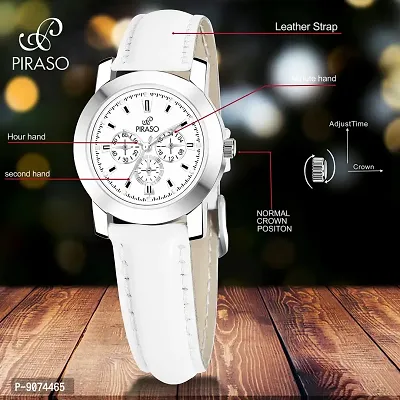 PIRASO Classy Chrono Design Dial with White Color Strap Watch for Women & Girls-thumb2