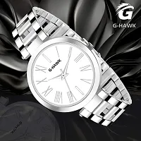 G-HAWK Beautiful White Dial with Silver Stainless Steel Chain Watch for Women Girls-thumb4