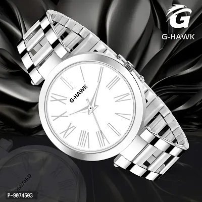 G-HAWK Beautiful White Dial with Silver Stainless Steel Chain Watch for Women Girls-thumb5