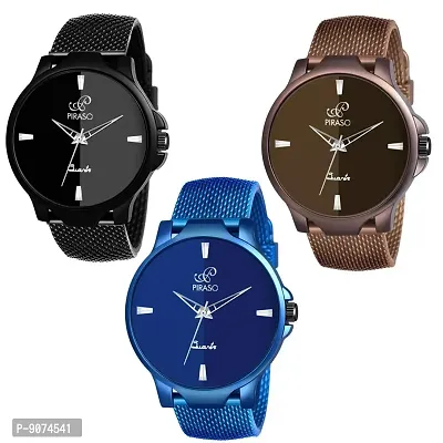 PIRASO Combo Pack of Three Strap Watches for Men Boys