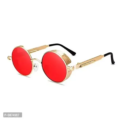 PIRASO Round Arjun Reddy Copper Gold Frame and Red Lenses Men's and Women's Sunglasses (Free Size)