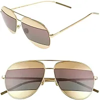 PIRASO Metal Body Classy Look UV Protected Unisex Sunglasses BROWN GOLD-thumb2