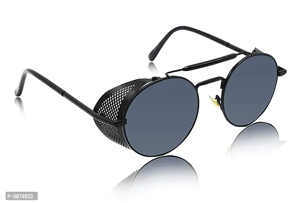 PIRASO Round Steampunk Metal Men's and Women's Sunglasses (Black, Free size)