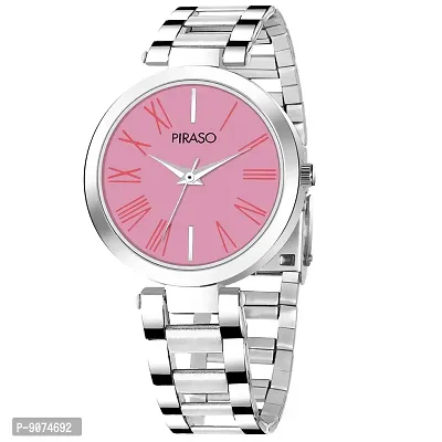 PIRASO Beautiful Pink Dial with Silver Stainless Steel Chain Watch for Women Girls-thumb2