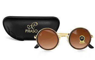 PIRASO UV Protected Round Unisex Sunglasses (Brown and Gold)-thumb4