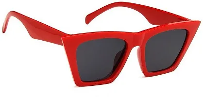 Cat Eye UV Protection, Polarized, Mirrored Rectangular Sunglasses (Large Size)nbsp;nbsp;(For Girl  Women,Red)-thumb1